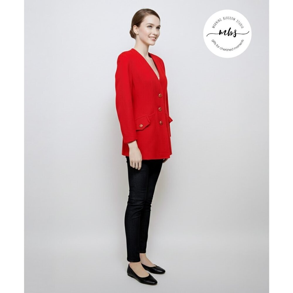Mary Lauren Vintage Cashmere Wool Blend Blazer Gold Red Women‎ M